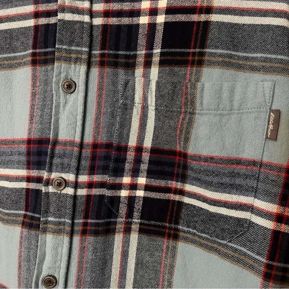 Eddie Bauer Men’s Button Down‎ Flannel Blue Plaid Size XL - Picture 8 of 13